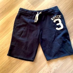 Y2K Unisex Cotton Varsity Fleece Shorts M Navy NWOT Lounge Distressed Vintage